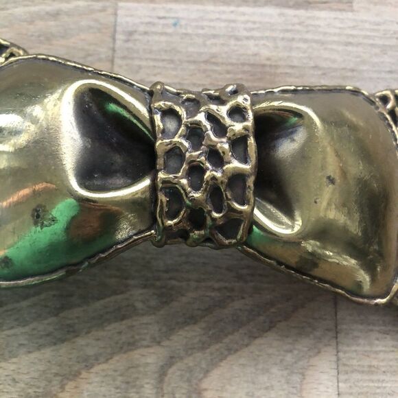 Vintage Signed Exart Mexico Brass On Silvertone Handmade Bow Belt Buckle main image 4